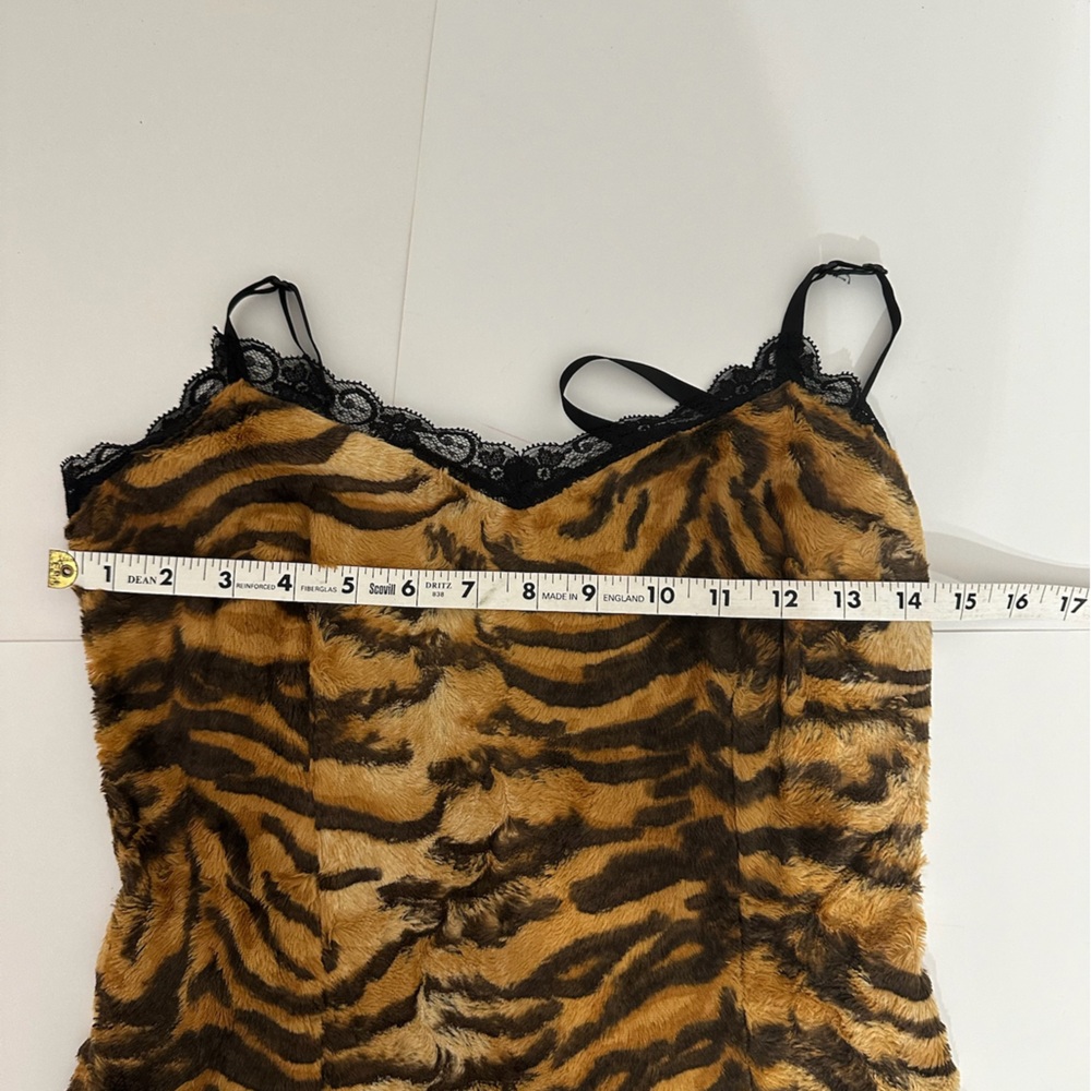 D&G Dolce & Gabbana Tiger Faux Fur Slip Dress Lace Vintage Y2K 38 (IT) / 2 (US) - Picture 9 of 11